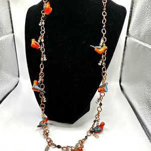 Cute Orange and Copper Parrot Bird Necklace, Bracelet and Matching Earrings